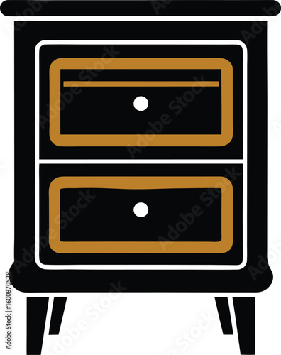 Vector silhouette of a bedside table, also known as a nightstand