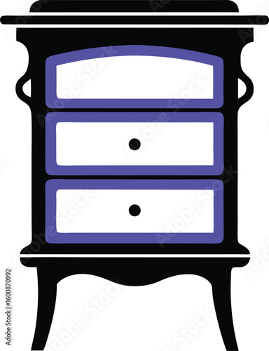 Vector silhouette of a bedside table, also known as a nightstand