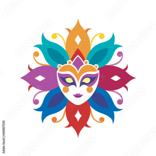 Venetian Carnival Mask Mandala Design Illustration