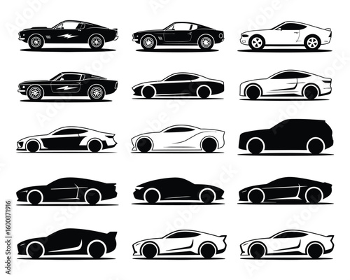 black and white car silhouette collection