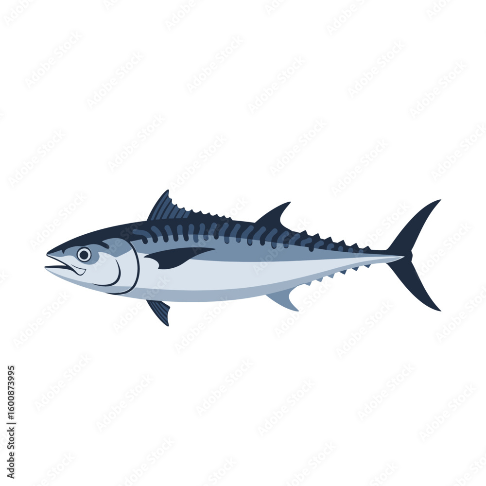 Obraz premium A detailed illustration of a mackerel fish in a side profile, isolated on white.