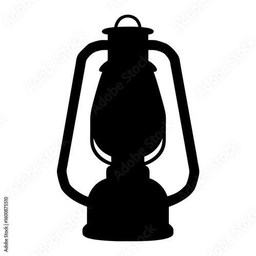 Black silhouette of an antique kerosene oil lantern with handle