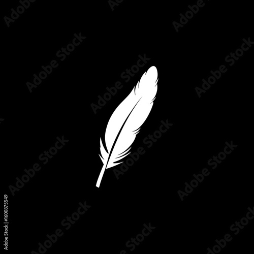 White feather floats serenely against black void creates minimalist design