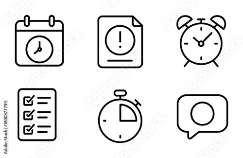 Deadline Management Icons. Outline icon set of managing deadlines: deadline calendar, urgent task, priority