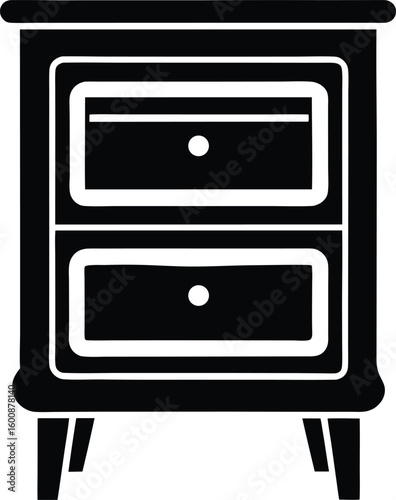 Vector black silhouette of a bedside table, also known as a nightstand