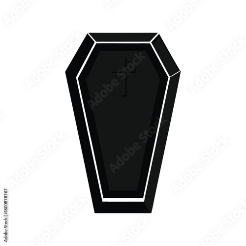 Spooky Coffin Silhouette with Cross for Halloween, Funeral, and Horror Themes