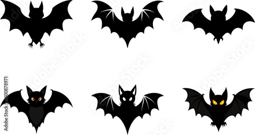 Dynamic Black Bat Silhouette Vector Set for Halloween, Spooky, and Nature Designs