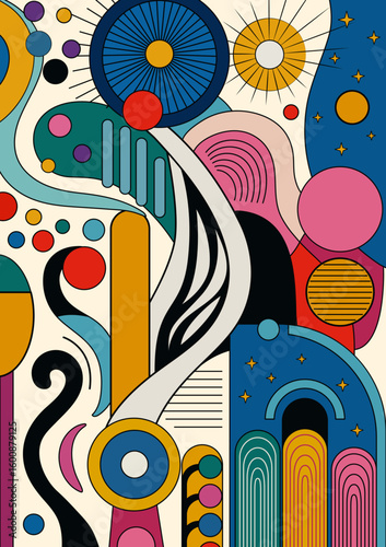 Psychedelic liquid abstraction. Scandinavian style of painting with geometric elements of texture.