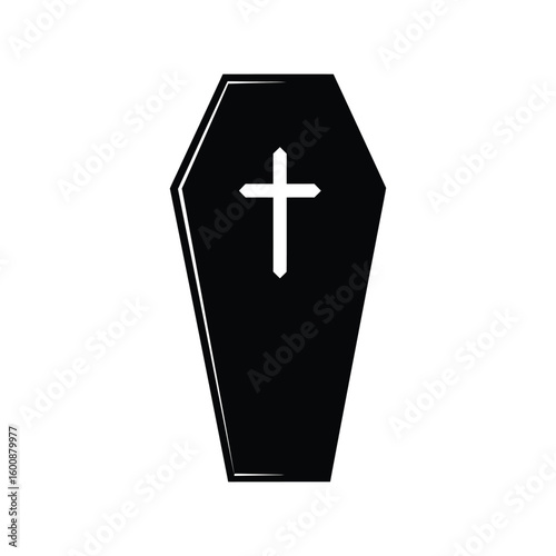 Spooky Coffin Silhouette with Cross for Halloween, Funeral, and Horror Themes