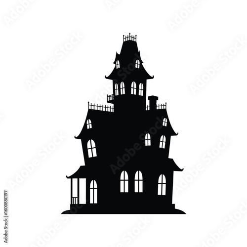 Victorian Haunted House Silhouette for Halloween, Spooky, and Architectural Designs
