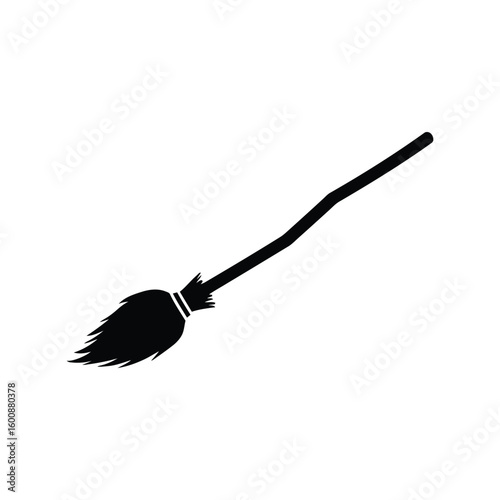Classic Witch Broomstick Silhouette Vector for Halloween, Magic, and Fantasy Designs
