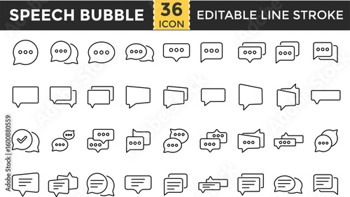 Speech bubble Editable stroke line icon set. Chat message symbol. Chat, bubble speaking, talking, discussion and more. Social media message signs