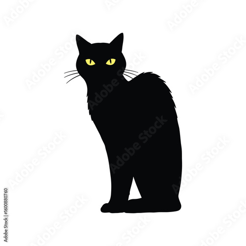Sleek Black Cat Silhouette with Yellow Eyes for Halloween, Pet, and Mystery Themes