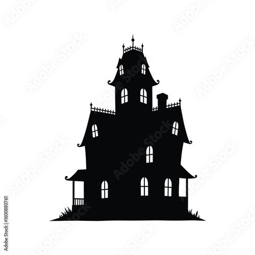 Victorian Haunted House Silhouette for Halloween, Spooky, and Architectural Designs