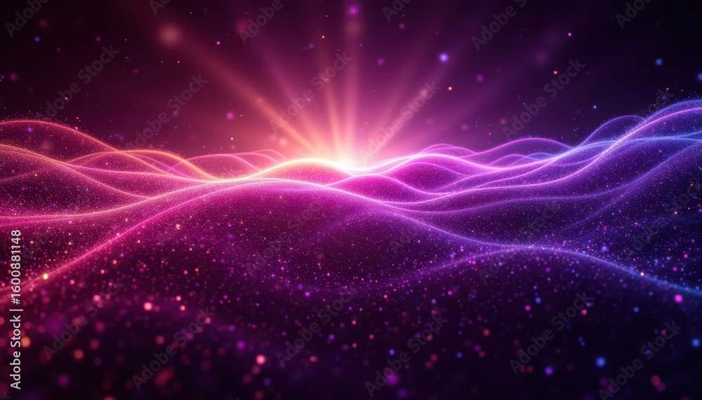 Fototapeta premium Glowing lines and stars, abstract cosmic light trails background