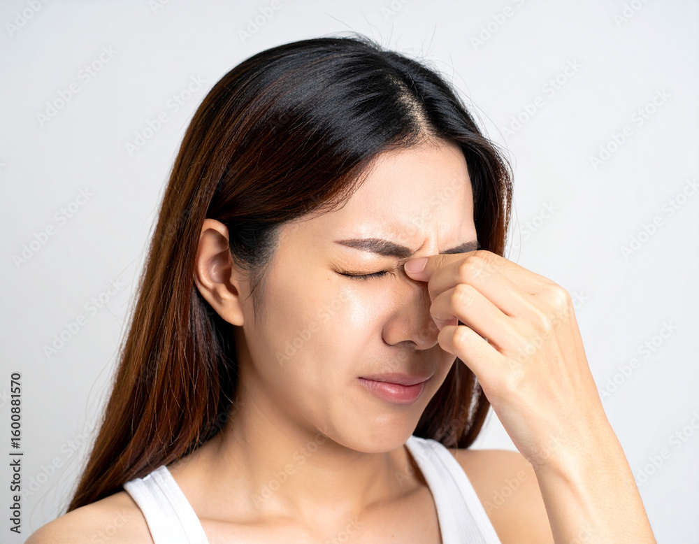 Woman Pressing Eye from Fatigue 眼精疲労で目を押さえる女性 Woman Pressing Eye from Fatigue 眼精疲労で目を押さえる女性
