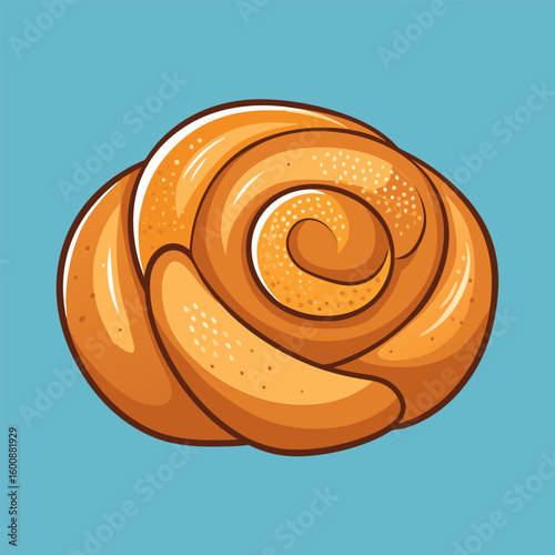 Spiral bun illustration against a light blue background. Simple. appetizing bakery product. suitable for use in food related advertising or editorial material.