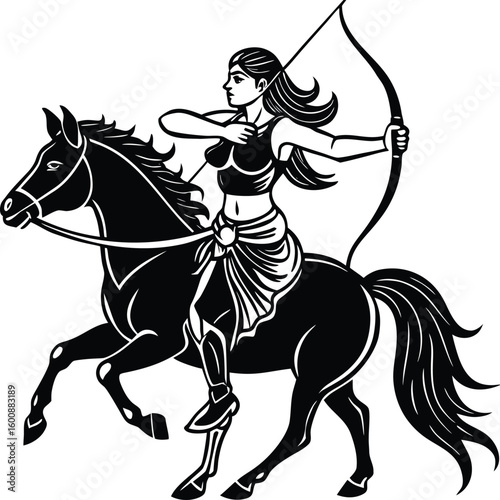 Black vector silhouette of a knight on horseback, a dynamic illustration of a warrior riding an animal in sport, challenge, competition ,war, figure, traditional, rider