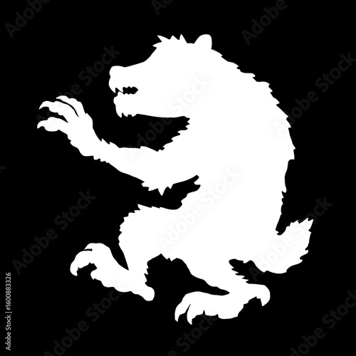 Werewolf silhouette lunges aggressively within stark monochrome composition detail