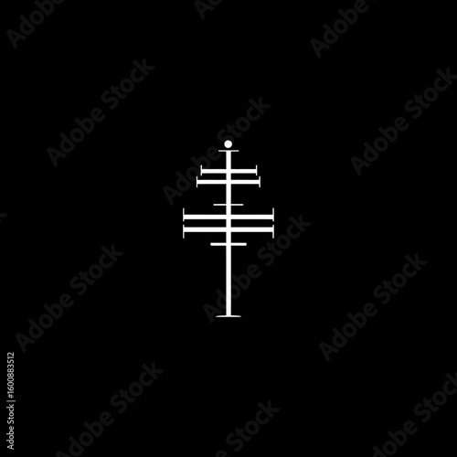 Abstract glyph illustrates symbol within minimalistic stark backdrop portraying graphic geometry
