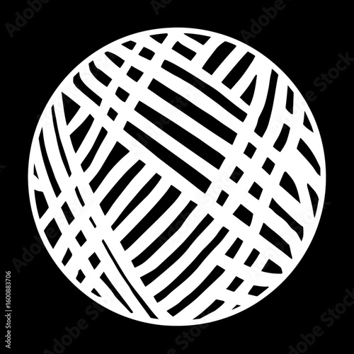 White sphere interlaces lines abstractly against dark background generating optical effect
