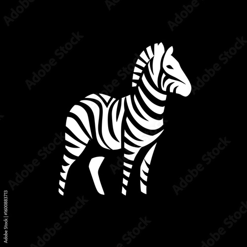 Stripped zebra poses calmly silhouette illustration drawing isolated backdrop