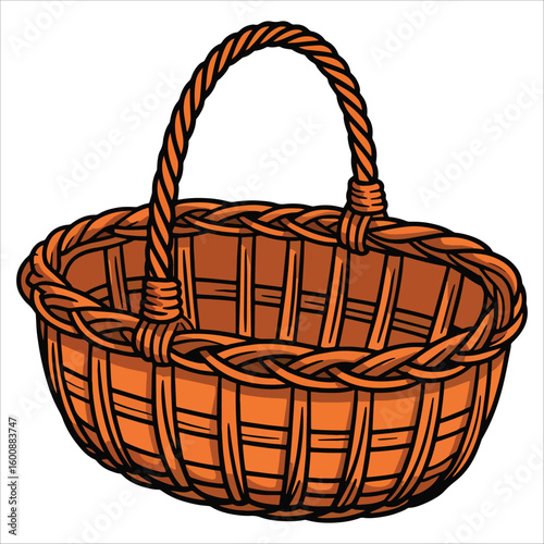 Handmade straw wood brown basket for home collection decor. Empty container ideal for fruit vegetables bakery farm picnic and Eastern style arrangements.