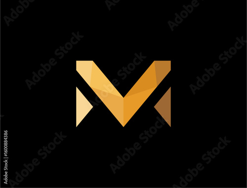 Geometric gold letter m logo design