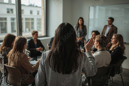Diverse group of people in a modern office meeting