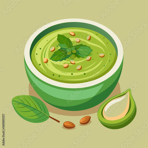 Green Herb Dip in Stylized Bowl for Healthy Food Content