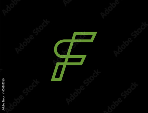 Green line letter f logo design