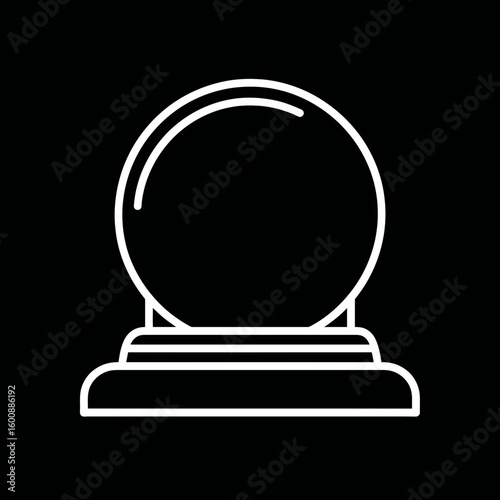 Isolated crystal ball sits predicting future on black background minimalistic outline