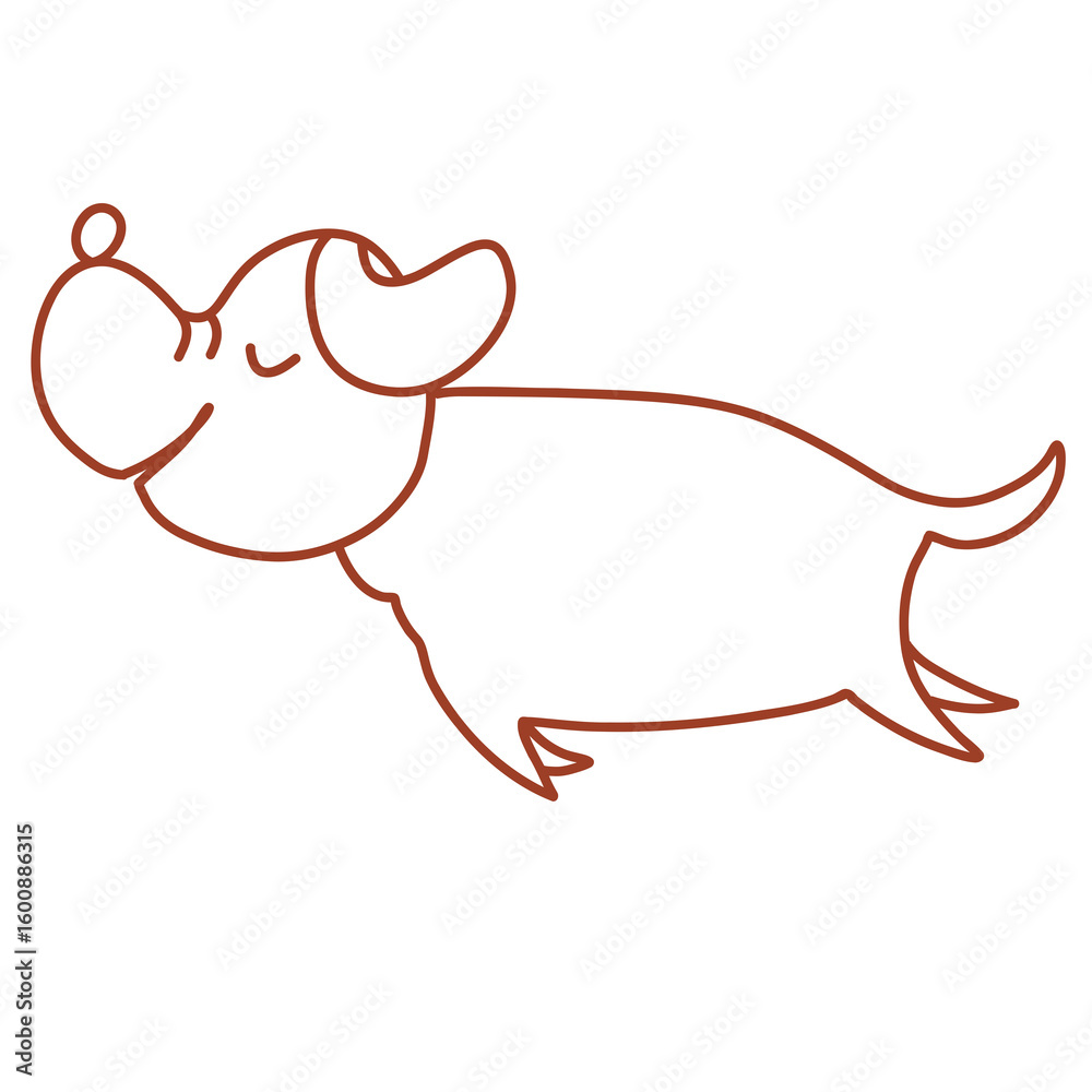 Fototapeta premium Happy dog jumping as if flying, brown outline