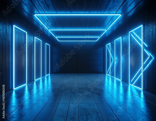 Neon Blue Room, Dark Wooden Walls