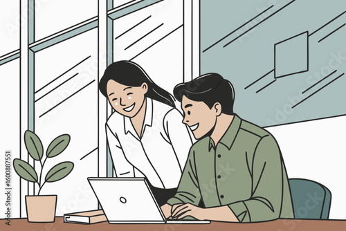 Man and woman working in modern office