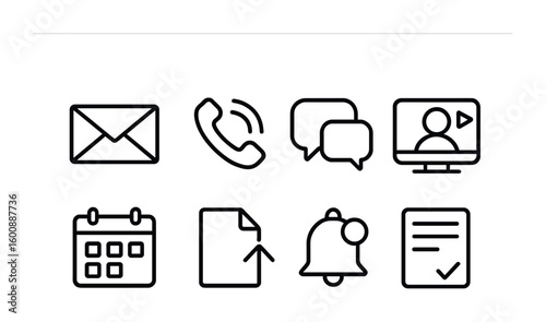 Freelance Communication Icons. Outline icon set of Communication in freelancing: email, phone call, chat