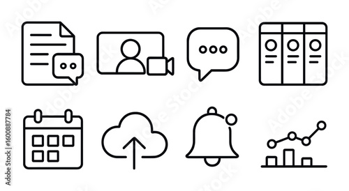 Freelancer Collaboration Icons. Outline icon set of Collaboration tools for freelancers: shared document,