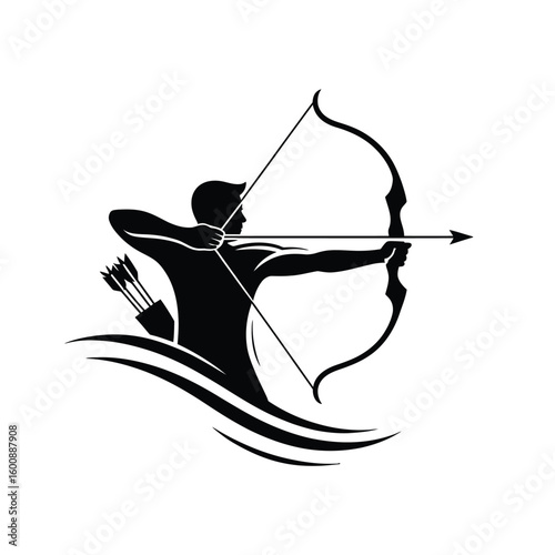 Silhouette of an archer drawing a bow ready to shoot
