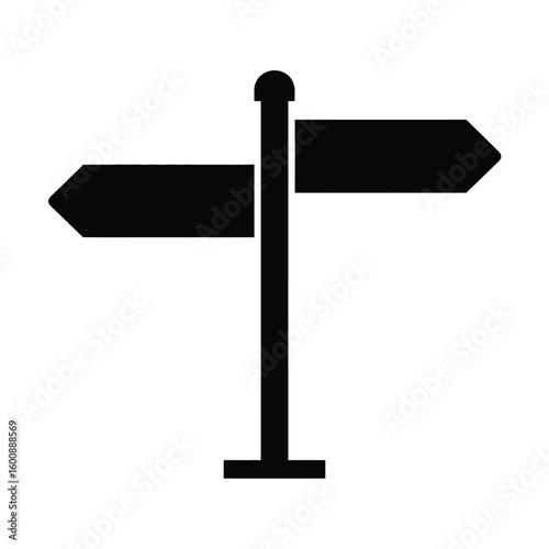 Simple black silhouette of a two way directional signpost