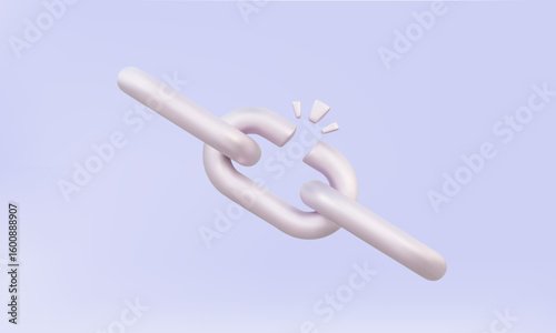 Silver steel broken chain icon isolated on Purple background. Unlink break freed safety risk freedom Unchain vulnerability technology. 3d vector icon illustration minimal cartoon design element