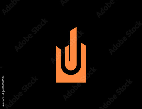 Orange geometric u logo design