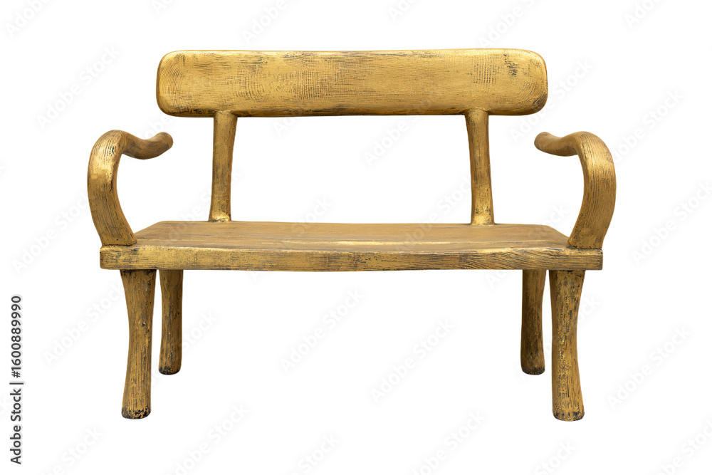a wooden bench with a curved back and arms a wooden bench with a curved back and arms