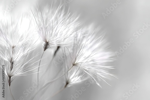 Closeup Fluffy White Seeds On Gray Background