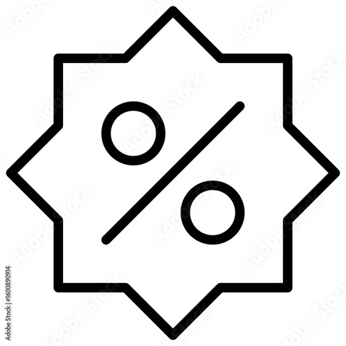 A label icon that directly communicates the existence of a discount measured in percentages such as discount, promo or savings