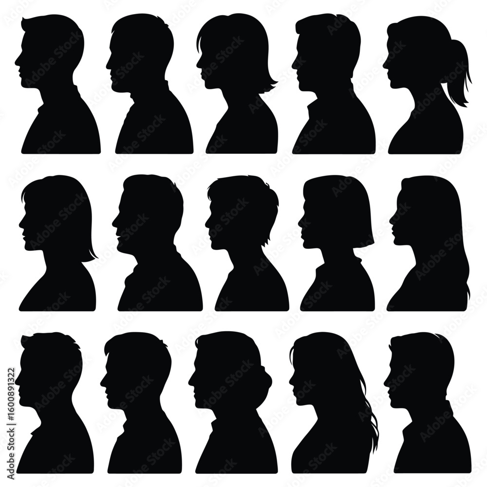 Diverse human profile silhouettes people faces Diverse human profile silhouettes people faces