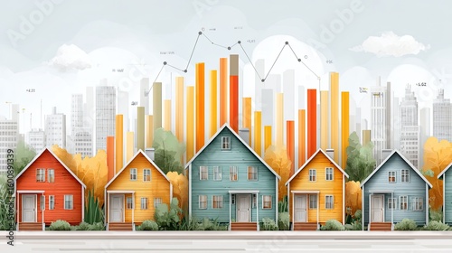 Real estate market graph showing housing price trends, investment growth chart, and property analytics dashboard