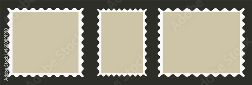 blank vintage black and white postage stamp with clipping path, Postcard stamp post frame black shape set.