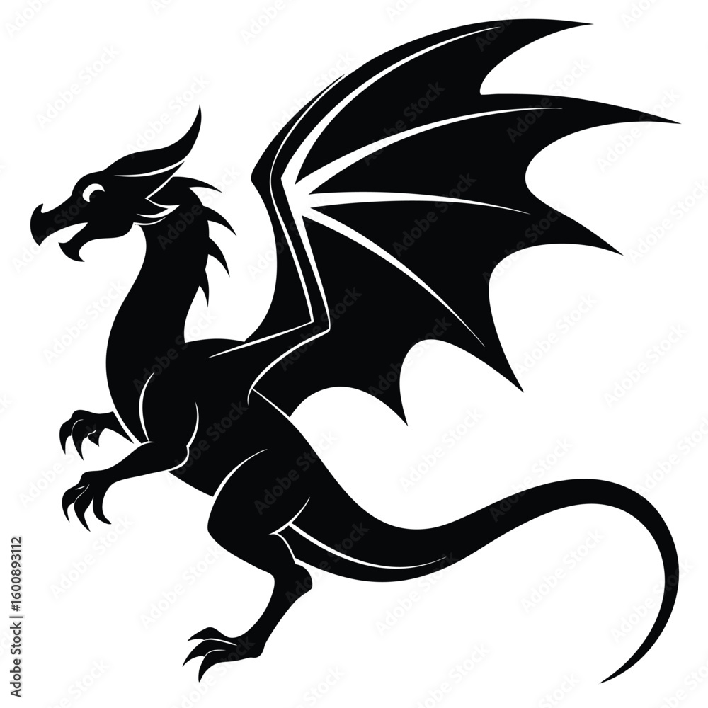 Fototapeta premium Dragon Silhouette – Mythical Creature with Wings and Tail
