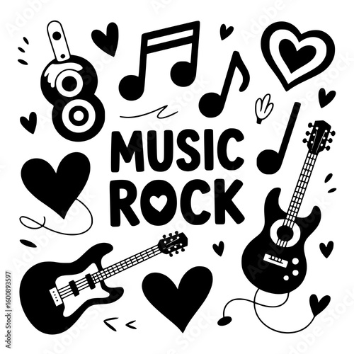 Music Rock: A Playful Black and White Illustration