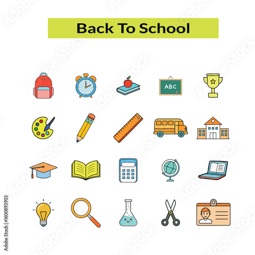 Colorful back to school icon vector design for kids education and classroom decor